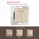 Выключатель двухклавишный с подсветкой, 10AX 250V Arte Milano 203.31-2.shampan am