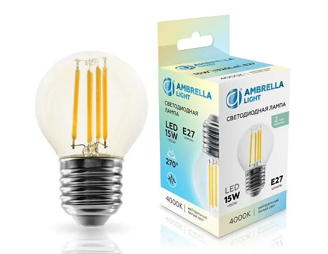 Светодиодная лампа Шар G45 15W 4000K Ambrella light 451524 Светодиодная лампа Шар G45 15W 4000K Ambrella light 451524