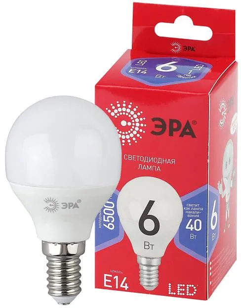 Лампочка светодиодная ЭРА LED P45-6W-865-E14 R