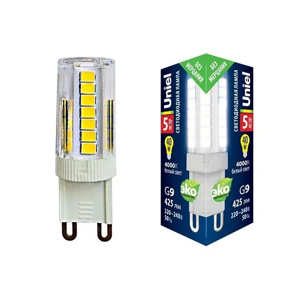 Лампочка светодиодная Uniel LED-JCD-5W/4000K/G9/CL GLZ09TR картон Лампочка светодиодная Uniel LED-JCD-5W/4000K/G9/CL GLZ09TR картон