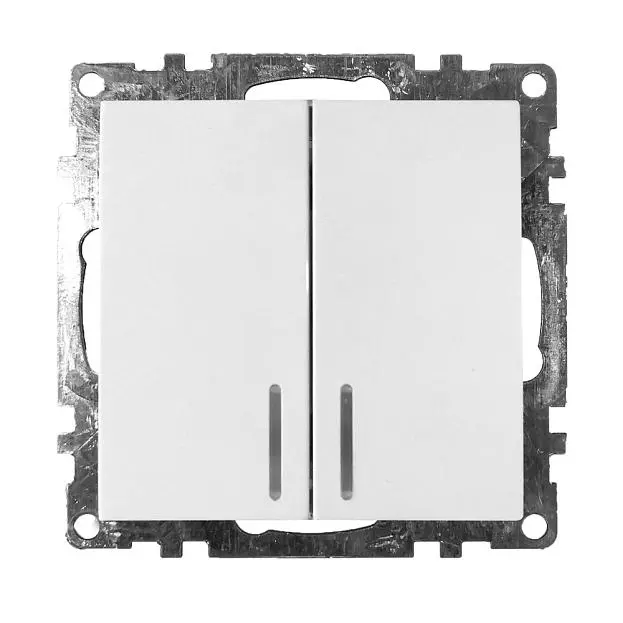 Выключатель 2-клавишный c индикатором (механизм) STEKKER 39301 GLS10-7102-01, 250В, 10А Катрин, белый Выключатель 2-клавишный c индикатором (механизм) STEKKER 39301 GLS10-7102-01, 250В, 10А Катрин, белый