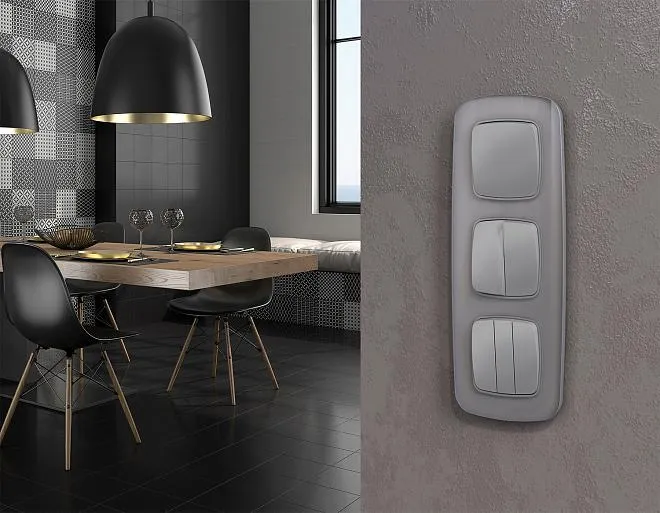 Комплект механизма 2-клавишного перекрестного выключателя 10A-250V OMEGA Сталь матовый Volt MO503030 QUANT