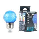 Лампа светодиодная Шарик синий прозрачный E27 1W 230V Feron 52162 LB-385