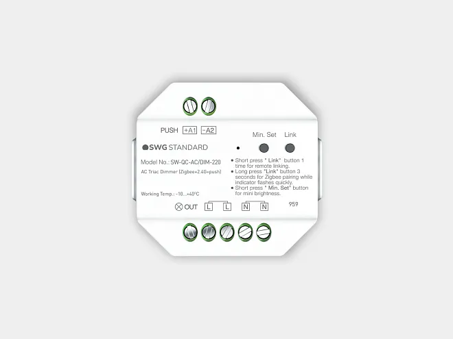 Универсальный диммер TRIAC 220В, Zigbee 3.0 + 2.4G + Push SWG
