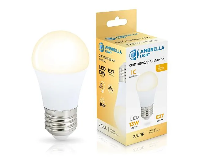Светодиодная лампа Шар G45 13W 2700K Ambrella light 451303 Светодиодная лампа Шар G45 13W 2700K Ambrella light 451303
