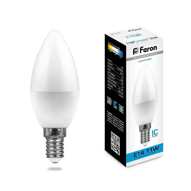 Лампа светодиодная Feron 25943 LB-770 Свеча E14 11W 6400K Лампа светодиодная Feron 25943 LB-770 Свеча E14 11W 6400K