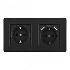 Розетка двойная (двухпостовая) c заземление и шторками + 2USB черная с рамкой Arte Milano SET16-2-47-1-40-1 black