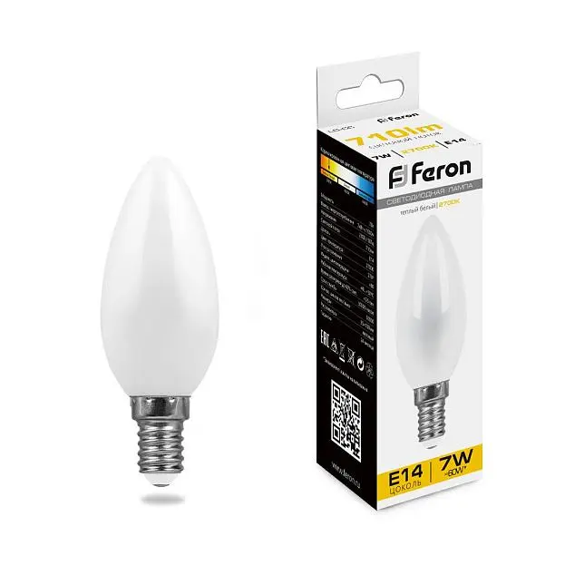 Лампа светодиодная Feron 25785 LB-66 Свеча E14 7W 2700K Лампа светодиодная Feron 25785 LB-66 Свеча E14 7W 2700K