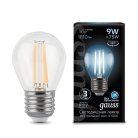 Лампа Gauss 105802209 филаментная E27 9W 4100К шар прозрачный Filament Globe