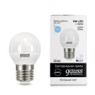 Лампа Gauss 53236 E27 6W 6500K шар матовый Elementary