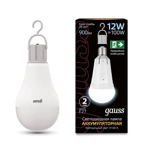 Лампа светодиодная аккумуляторная Gauss 102002212 E27 12W 4100K матовая Лампа светодиодная аккумуляторная Gauss 102002212 E27 12W 4100K матовая
