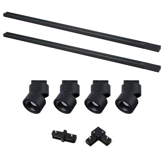 Комплект трековый, черный, 4 светильника, 2 шинопровода по 1м, коннекторы ST Luce ST2652.430.04 BASE