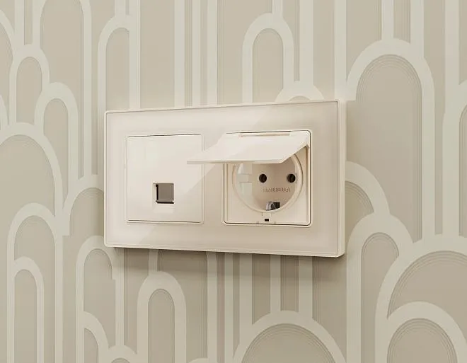 Комплект механизма компьютерной розетки RJ-45 (8P8C) CAT6A экранированной с автоматической защитной шторкой ALFA Бежевый глянец Volt MA312005 QUANT Комплект механизма компьютерной розетки RJ-45 (8P8C) CAT6A экранированной с автоматической защитной шторкой ALFA Бежевый глянец Volt MA312005 QUANT
