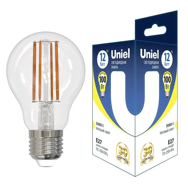 Лампочка светодиодная Uniel LED-A60-12W/3000K/E27/CL GLA03TR ACTION