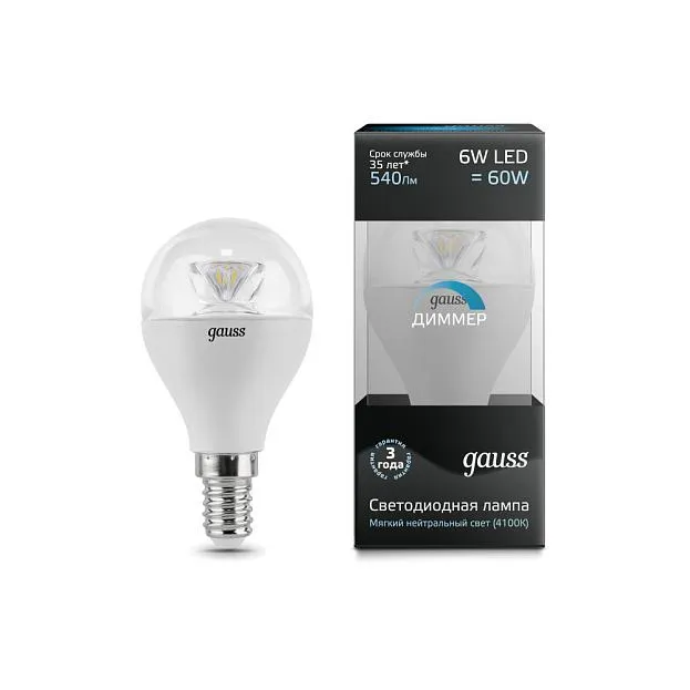 Лампочка светодиодная Gauss 105201206-D Globe Crystal Clear Лампочка светодиодная Gauss 105201206-D Globe Crystal Clear