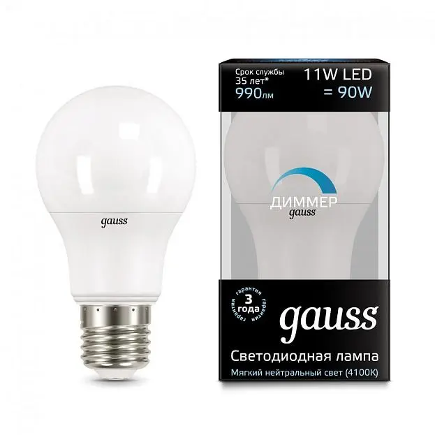 Лампа Gauss 102502211-D диммируемая E27 11W 4100K груша матовая Умные лампы