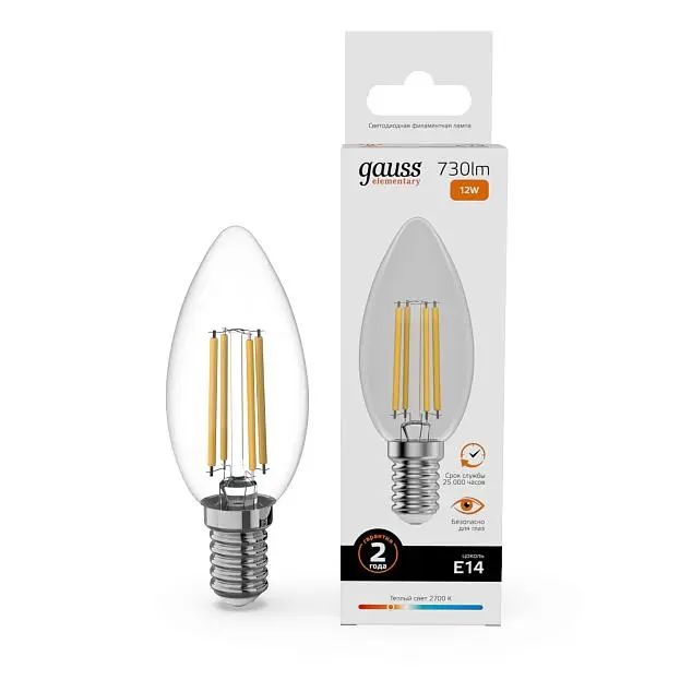 Светодиодная филаментная лампа Gauss 32112 FILAMENT ELEMENTARY Светодиодная филаментная лампа Gauss 32112 FILAMENT ELEMENTARY