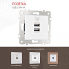 Розетка USB 2.1А+1А Arte Milano 203.46-1.white am