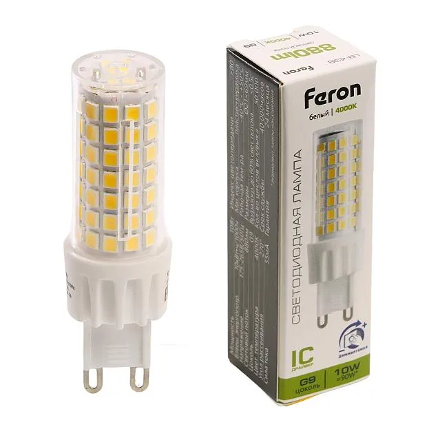 Лампа светодиодная диммируемая G9 10W 175-265V 4000K Feron 51742 LB-438