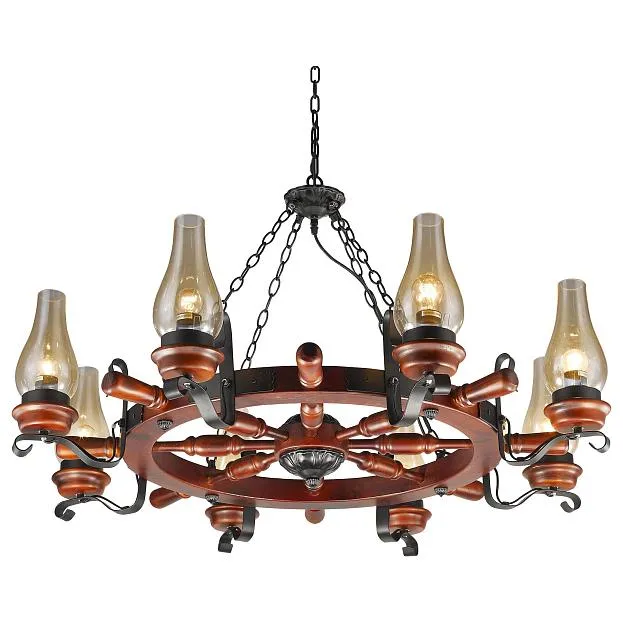 светильник подвесной, E27, 8x60W Velante 583-703-08 Деревянный стиль