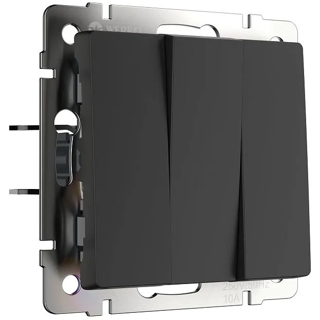 Выключатель трехклавишный Werkel W1130008 (черный матовый) a051596 Выключатель трехклавишный Werkel W1130008 (черный матовый) a051596