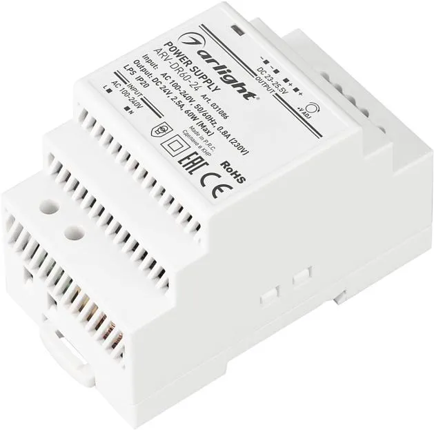 Блок питания Arlight 031086 ARV-DR60-24 24V 60W IP20 2,5A ARV-DIN Блок питания Arlight 031086 ARV-DR60-24 24V 60W IP20 2,5A ARV-DIN