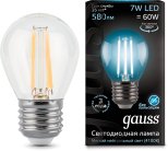 Лампа Gauss 105802207 филаментная E27 7W 4100К шар прозрачный Filament Globe