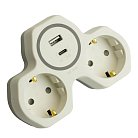Разветвитель сетевой 2-местный с/з  Stekker 50071 ADP16-15-20, 250V, 16A и USB+Type C на 2.4А, белый/серый