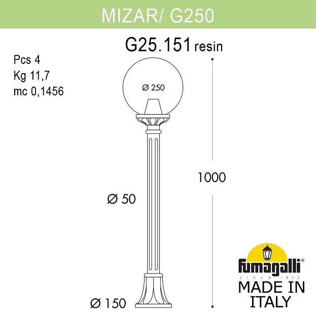 Садовый светильник-столбик FUMAGALLI MIZAR.R/G250 G25.151.000.VXF1R Садовый светильник-столбик FUMAGALLI MIZAR.R/G250 G25.151.000.VXF1R
