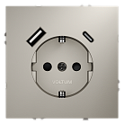 Розетка встраиваемая с заземлением и защитными шторками + usb 16А VOLTUMVLS040503