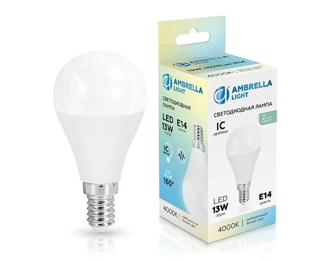 Светодиодная лампа Шар P45 13W 4000K Ambrella light 451314 Светодиодная лампа Шар P45 13W 4000K Ambrella light 451314
