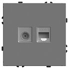 Розетка TV + компьютерная RJ-45 (механизм), STEKKER, серия Эмили, RST00-5106-10, платиново-серый, soft touch