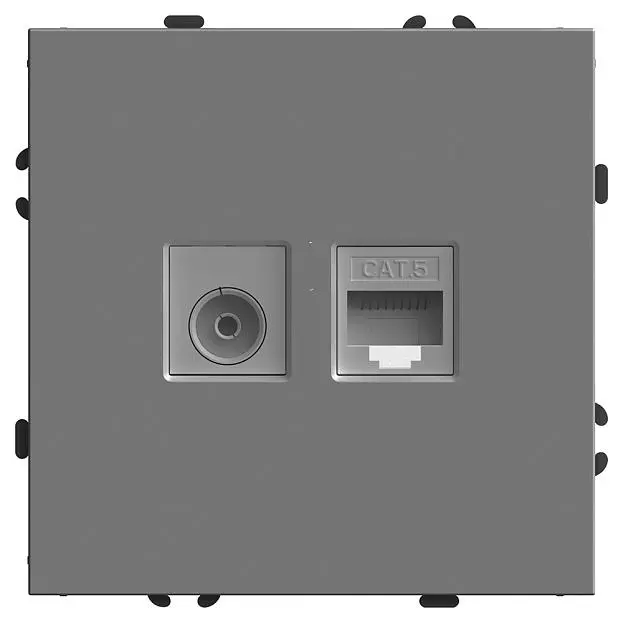 Розетка TV + компьютерная RJ-45 (механизм), STEKKER, серия Эмили, RST00-5106-10, платиново-серый, soft touch Розетка TV + компьютерная RJ-45 (механизм), STEKKER, серия Эмили, RST00-5106-10, платиново-серый, soft touch