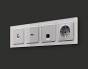 Комплект механизма компьютерной розетки RJ-45 (8P8C) CAT6A экранированной с автоматической защитной шторкой ALFA Серебро глянец Volt MA412005 QUANT