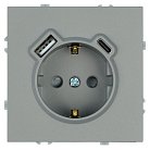 Розетка 1-местная з/ш с/з 16А + USB + Type C (механизм), 250В, 20W, серия Эмили, платиново-серый, soft-touch Stekker 50219 RST16-5119-10