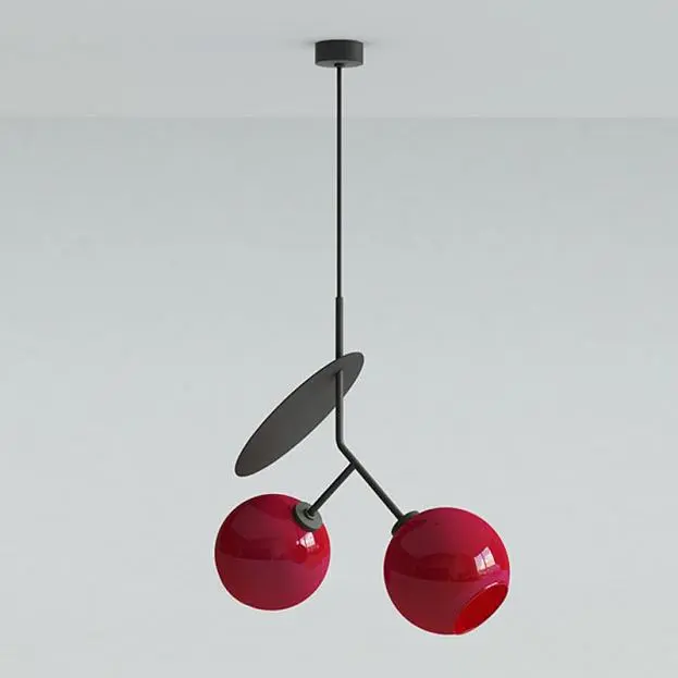 Подвесной светильник CHERRY 2 плафона. Черный каркас + красное стекло. Lampatron 1923-2495 Подвесной светильник CHERRY 2 плафона. Черный каркас + красное стекло. Lampatron 1923-2495