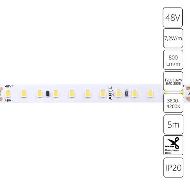 Светодиодная лента 48V 9,6W/m 4000К 5м Arte Lamp A4812010-02-4K TAPE Светодиодная лента 48V 9,6W/m 4000К 5м Arte Lamp A4812010-02-4K TAPE