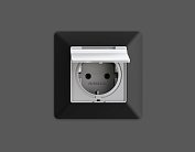 Комплект механизма электрической розетки ALFA Серебро глянец с заземлением с шторками и защитной крышкой 2P+E 16A-250V IP44 Volt MA408010 QUANT