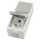 Блок розетка 1-местная с/з+  выключатель 1-клавишный STEKKER 49738 PST16-21-54V/10-211-54,белый/серый