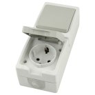 Блок розетка 1-местная с/з+  выключатель 1-клавишный STEKKER 49738 PST16-21-54V/10-211-54,белый/серый