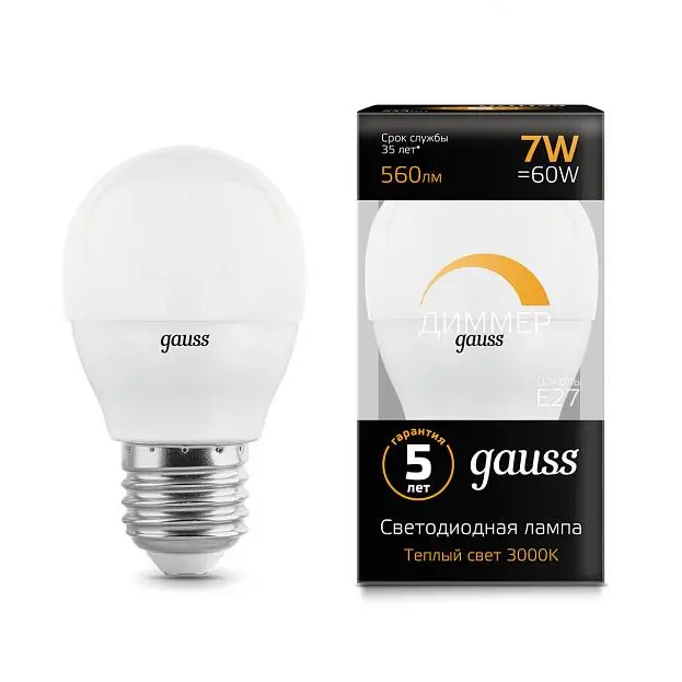 Лампа светодиодная диммируемая Gauss 105102107-D E27 7W 3000K Умные лампы Лампа светодиодная диммируемая Gauss 105102107-D E27 7W 3000K Умные лампы