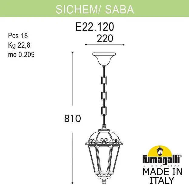 Подвесной уличный светильник FUMAGALLI SICHEM/SABA K22.120.000.VXF1R Подвесной уличный светильник FUMAGALLI SICHEM/SABA K22.120.000.VXF1R