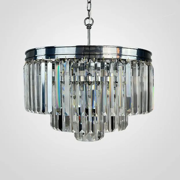Подвесная люстра RH 1920S ODEON CLEAR GLASS FRINGE 3-TIER CHANDELIER chrome ImperiumLoft 228791-22 40.1539