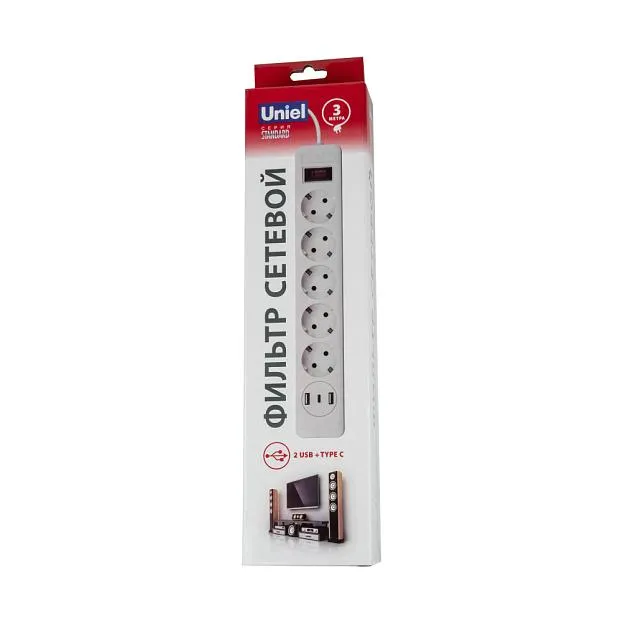 Розеточные блоки, удлинители Uniel S-GSR5-3 U2C1 WHITE/GREY Standard