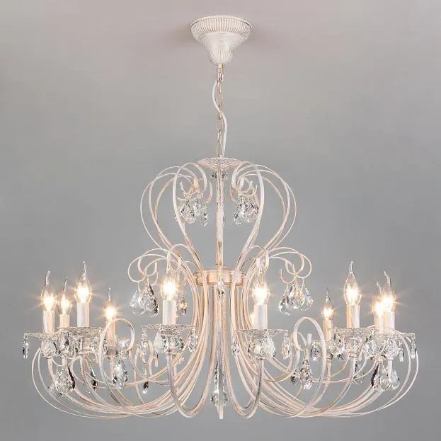 Подвесная люстра Eurosvet 3305/12 белый с золотом/прозрачный хрусталь Strotskis Alda 00000063410
