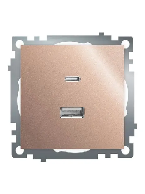 Розетка 2-местная USB + type C (механизм), Stekker 50056 GLS10-7116-02, 250B, 3A, max 20W, серия Катрин, шампань Розетка 2-местная USB + type C (механизм), Stekker 50056 GLS10-7116-02, 250B, 3A, max 20W, серия Катрин, шампань