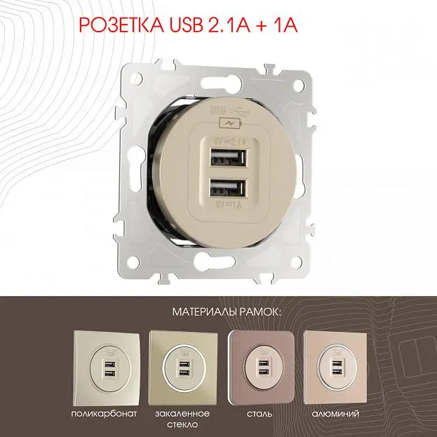 Розетка USB 2.1А+1А Arte Milano 202.46-1.shampan am Розетка USB 2.1А+1А Arte Milano 202.46-1.shampan am