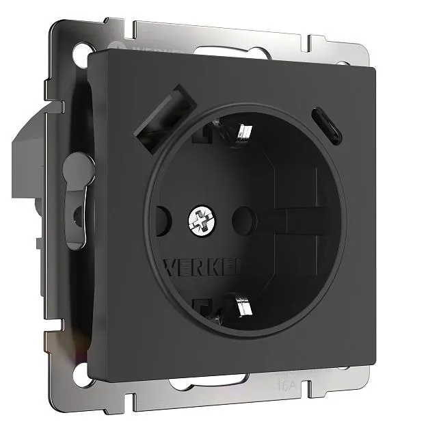 Розетка с быстрой зарядкой USB Type A+С Werkel W1171708 черная a056275 Розетка с быстрой зарядкой USB Type A+С Werkel W1171708 черная a056275
