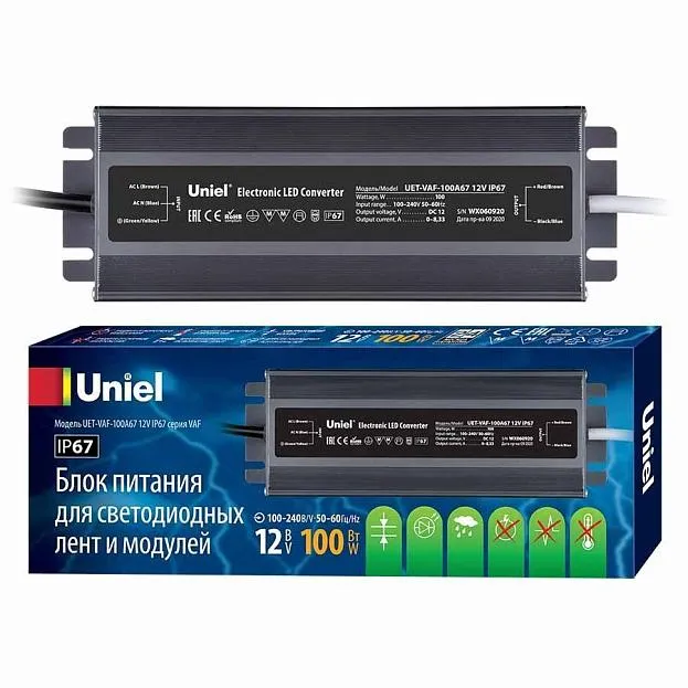 Блок питания Uniel UET-VAF-100A67 12V IP67 UET-VAF Блок питания Uniel UET-VAF-100A67 12V IP67 UET-VAF