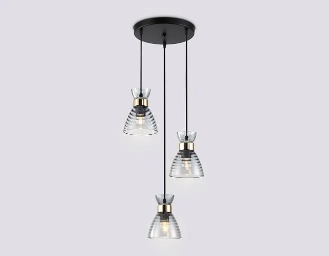 Подвесной светильник Ambrella light TR3408/3 BK/FGD/SM черный/золото/дымчатый E27/3 max 60W D345*1000 Подвесной светильник Ambrella light TR3408/3 BK/FGD/SM черный/золото/дымчатый E27/3 max 60W D345*1000